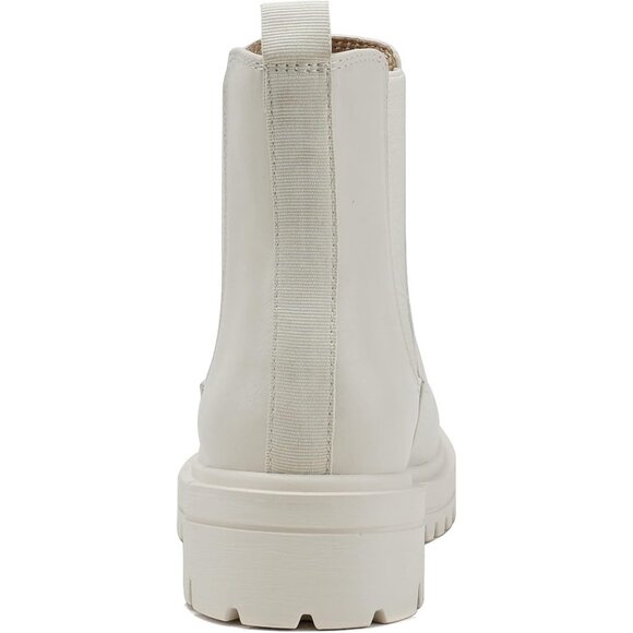 Women Bone Pu Lug Sole Low Chunky Heel Chelsea Double Elastic Gore Ankle Booties - Picture 2 of 4